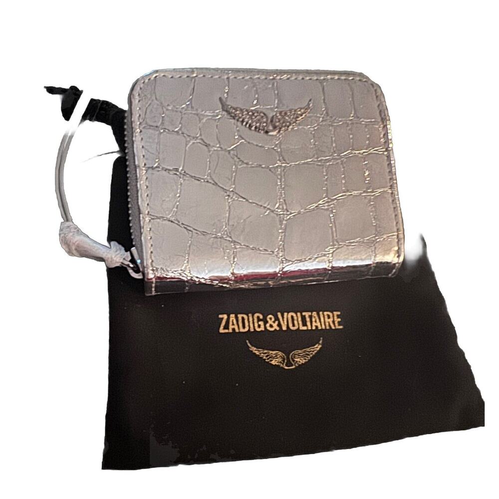 Zadig & Voltaire Mini ZV Silver Embossed Crocodile Cow Leather NWT Dust Bag Incl